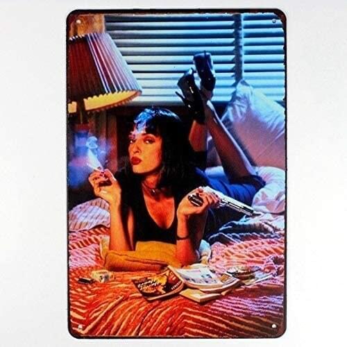 Tin Sign Retro Beauty Killer Smoking Bar Garage Club Family People Cave Retro Fun Poster Wall Metal Decoration 8x12 Inches