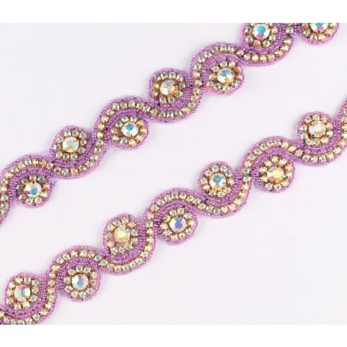 10Yard Handmade Lavender Design Wedding Crystal Rhinestone Applique Trim Yard Luxury Hot Fix Beaded Trimming For DIY Girl Dress