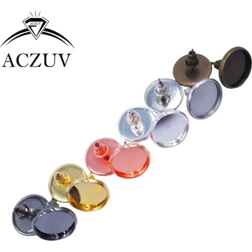 200pcs/Lot Studs Earrings Blank/Base Fit 8mm 10mm 12mm 14mm 16mm Glass Cabochons Bezels Setting Earring Posts W/ Backs Stoppers