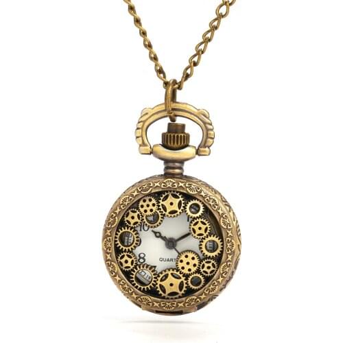 8134 Large bronze wheel Roman scale pocket watch personality creative trend retro gift quartz pocket watch