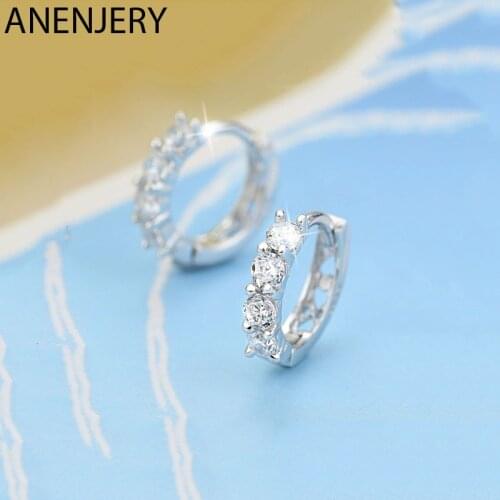 ANENJERY 925 Sterling Silver Hollow Heart-shaped Hoop Earrings Single Row Cubic Zircon Earrings For Women Jewelry S-E1166