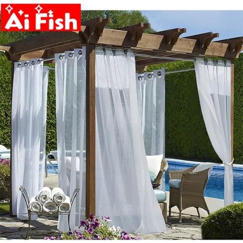 White Waterproof Tulle Curtains For Outdoor Pavilion Garden Decoration Modern Minimalist Outdoor Wedding Voile Drapes MY453#35
