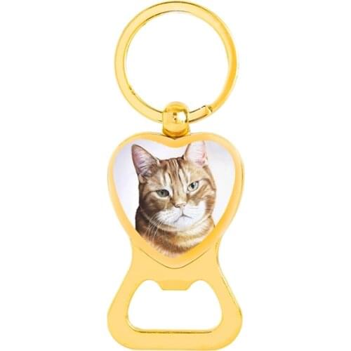 Kawaii Cute Cat Picture Dome Keychains Heart Beer Bottle Opener Pendant Key Chains Gold Silver Plated Keyring Women Men Jewlery