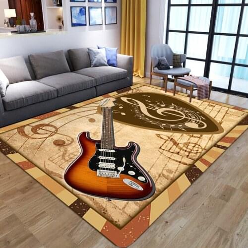 Kids Playing Area Rugs 3D Guitar Printed Carpet Anti-Slip Child Bedroom Play Crawl Floor Mat Soft Flannel Kid Room Gamer Big Rug