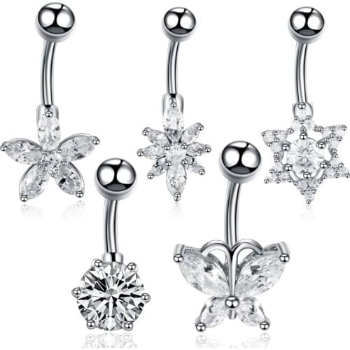 316l Surgical Steel Crystal Zircon Butterfly Star Round Shape Belly Button Rings Navel Piercing For Unisex Jewelry 14g