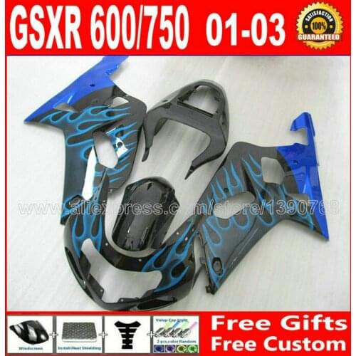 High quality fairing kit for new black blue flames SUZUKI GSXR 600 750 K1 #EJH 2001- 2003 GSX R600 R750 01 02 03