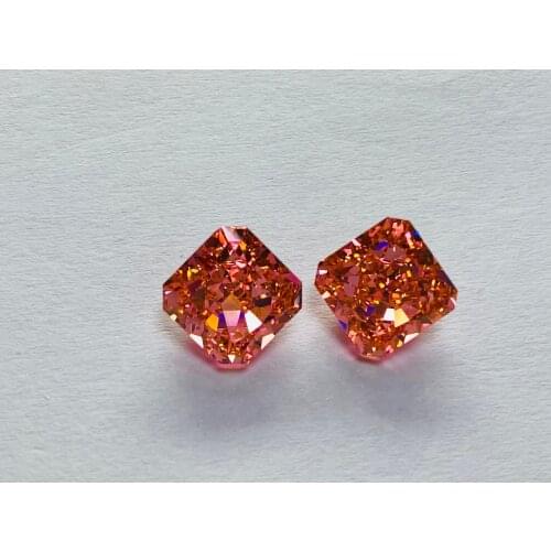 Pirmiana Hot Sale Crushed Ice Cutting Square Shape Paparacha Color CZ Gemstone for Diy Jewelry Rings Earrings Necklaces Making