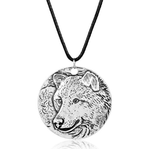 Dongsheng Norse Mens Fashion Viking Amulet Wolf Pendant Necklace Vintage Color Wolf Head Jewelry Hot Retro Gothic Punk
