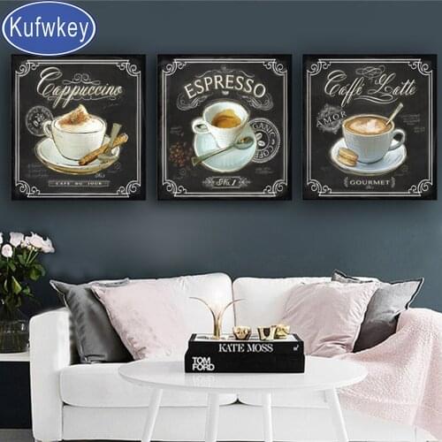 3 piece Kitchen Vintage Coffee 5d diy Diamond Painting Cross stitch Full,Square,round,mosaic full embroidery,Nordic Style
