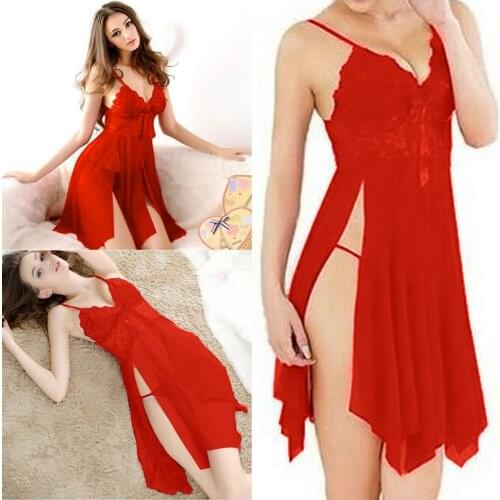 Women Sleepwear Night Dress Women Sexy Nightwear Spaghetti Strap Nightgown Mini Lace Sleep Shirts Female See-Through