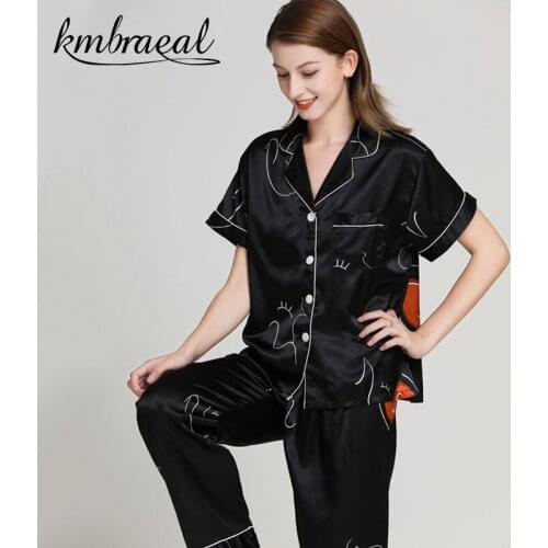 Pajamas for Women Emulation Silk Summer Short Sleeve Trousers 2 Piece fashion Soft Sleepwear Homewear Plus Size Can Wear Outside