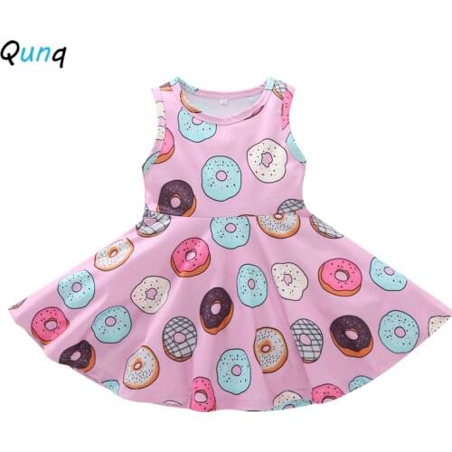 Qunq Pink Girls Dress Cartoon Pattern Cute Kids Clothes for 1 2 3 4 5 Year Girl 2021 New Summer Toddler Children Clothing