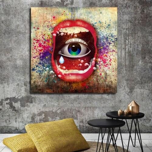 RELIABLI ART Canvas Painting Eyes In Mouth Pictures Wall Art Portrait Posters And Prints For Living Room Decoration No Frame