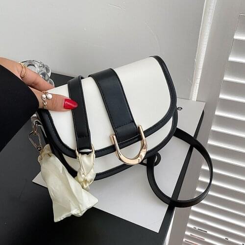 Luxury Fashion Women Crossbody Bag Retro Semicircle Saddle Bags Pu Leather Shoulder Bags For Women Contrast Color Handbags 2021
