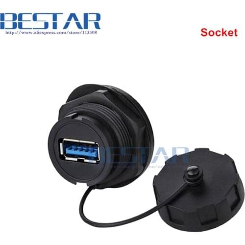 USB female socket plug Panel Mount adapter USB 3.0 Waterproof Connector IP67 extension cord connector With cap