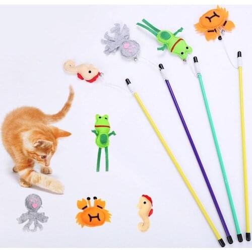 Cute Frog Crab Seahorse Bell Kitten Cat Teaser Stick Wand Interactive Play Toy Octopus/Crab Design Pet Supply Cat Toys