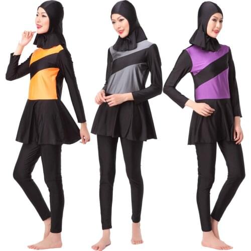 Modest Muslim Swimwear Women Swim Surf Wear Sport Burkinis Islamic Hooded Swim Wear Burkini Arab 3 Piece Suits Hijab Swimsuit