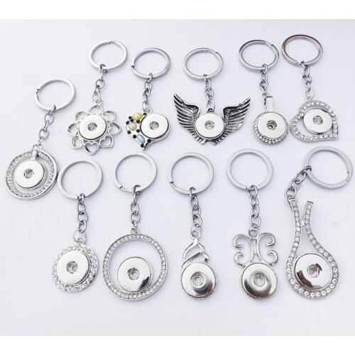 Rhinestone Owl Wings Rounds Heart Marquise Eye Keyrings Metal 18mm Snap Buttons Keychains Jewelry
