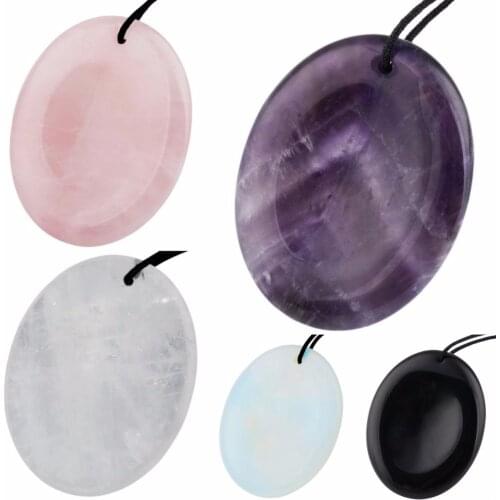 SUNYIK Natural Worry Stone,Oval Palm Stone Pendant,Healing Reiki Crystal