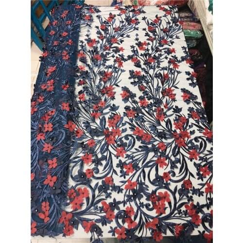 Stock design Pretty flowers embroidery french lace fabric 5 yards beaded and sequins lace fabric JRB- 20.41809 for party dress