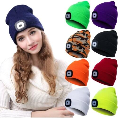 Unisex Outdoor Cycling Hiking LED Light Knitted Hat Winter Elastic Beanie Cap Hat with Lighting