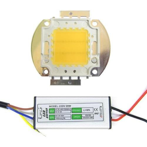 High Power 20w 45mil White Full Spectrum 380~780nm LED Light Emitting Diodes + 20w AC Waterproof LED Driver For Plant Grow Light