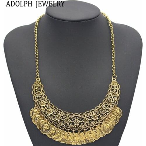 ADOLPH Jewelry 2015 New Design Fashion Flower Alloy Coins choker Statement Necklace For Women Popular Maxi Necklace Wholesale