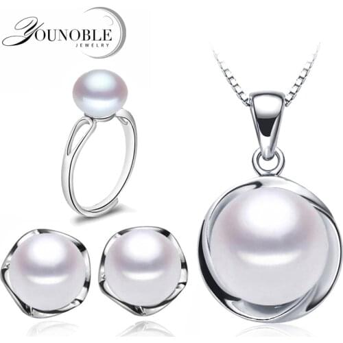 Freshwater Pearl Jewelry Sets Silver 925 For Women,Real Pearl Jewelry Earring Wedding Anniversary Mother Birthday Gift Black