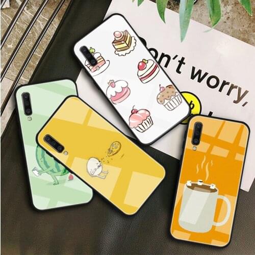 Funny Cartoon Food Tempered Glass Case For Samsung Galaxy A10S A10E A20S A20E A30S A40 A50S A60 A70 A80 A90 A6 A7 A8 Shell