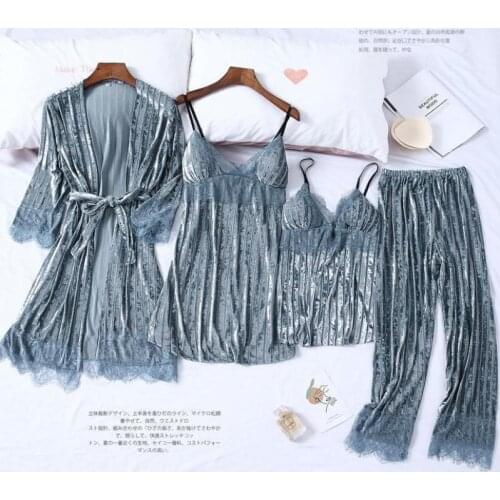 Velvet 4PCS Robe Set Bride Bridesmaid Wedding Robe Sexy Sleepwear Female Nightgown Home Clothing Soft Gift Nightwear Homewear