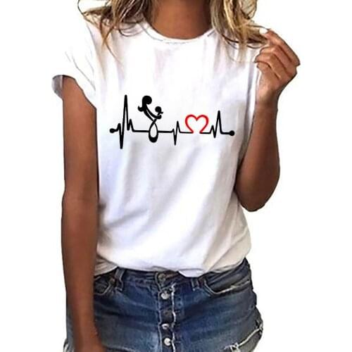 Electrocardiogram printed Tshirt lady O-neck short sleeve female T Shirt 90S Girls Casual Summer Hipster Tshirt