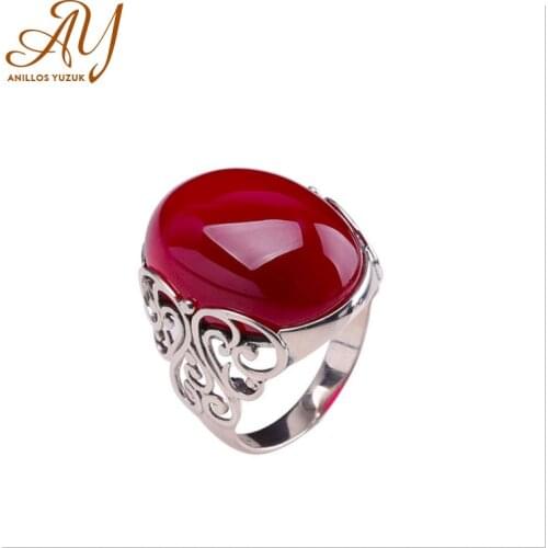 Anillos Yuzuk Womens Rings 925 Sterling Silver Jewelry Ring With Oval Cut Blue Red Green Agate Ring Wedding Gifts Adjust Size