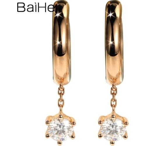 BAIHE Genuine Solid 18K White/Yellow/Rose Gold 100% Natural Diamonds Earrings Women Cерьги 2020 тренд Gift Wedding Earrings