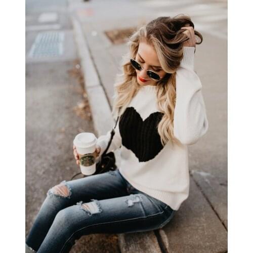 Women sweaters 2021 new fashion knitwear jumper street trend heart pattern sweater women winter warm tops women coat pullovers