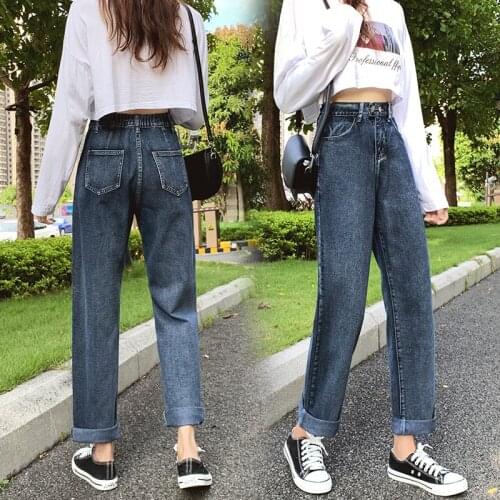 Women Loose Straight High Waist Wide leg Jeans trousers fashion Ladies vintage Simple blue gray Cotton Casual Denim pants