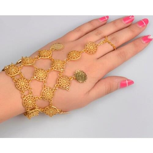 Gold Color Turkey Coin Bracelet New Kurdish Charm Bangle for Women Arab Jewelry Middle East African Length 22CM #J0844