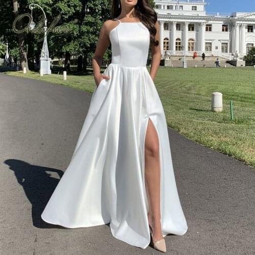 Ordifree 2021 Summer Women Long Party Dress Sleeveless Sexy Backless Slit White Night Evening Maxi Dress