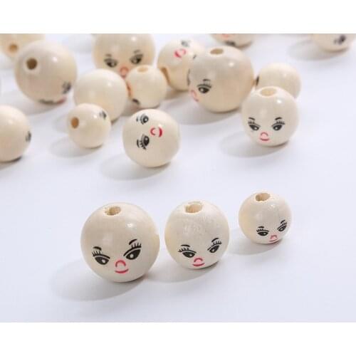 10pcs Smiling Face Round Wood Spacer Beads White Painted Wooden Ball Puzzle Beads DIY Jewelry Making Findings