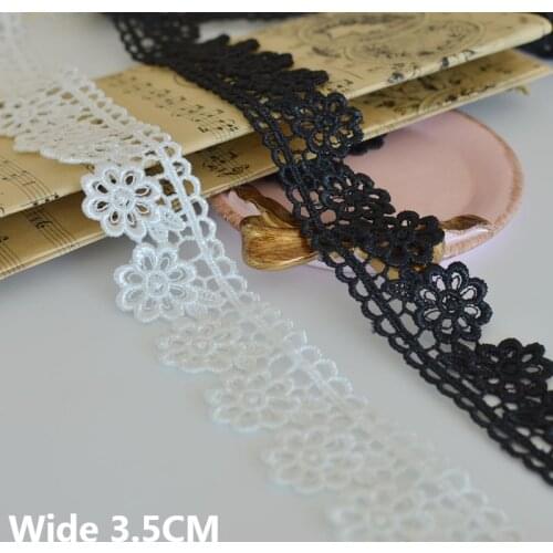 3.5CM Wide Exquisite White Black Polyester Cotton Embroidered Lace Ribbon 3d Flowers Fabric Collar Trim DIY Garment Sewing Decor