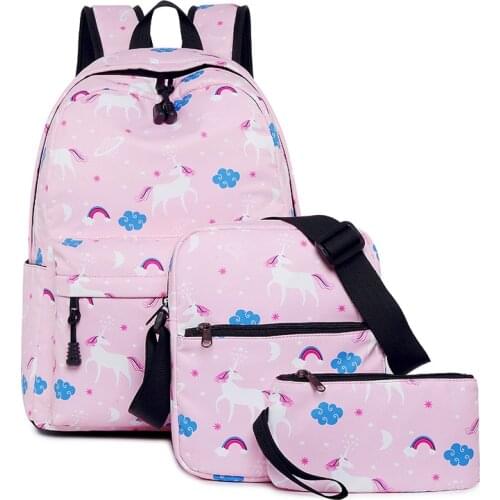 Unicorn Backpack Set for Girls Kids Teens School Bag Bookbag Travel Daypack with Messenger Pencil Case Purse Bag 3 in 1 Set