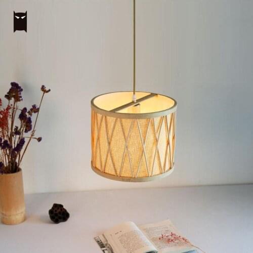 Bamboo Wicker Rattan Shade Pendant Light Fixture Asian Japanese Simple Hanging Ceiling Lamp for Tea Study Room E27 Edison Bulb
