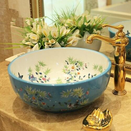 Free Shipping ceramic wash basins counter top sink bathroom round sinks Fashion wash basin Sink above counter art wash basin