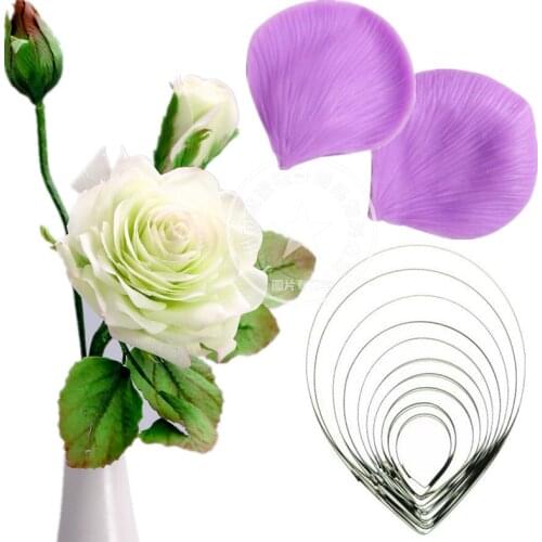 Large Silicone Rose petal Veiner & stainless steel Cutter Cake Decorating Moulds Fondant Sugar craft Mould Sugar tool set
