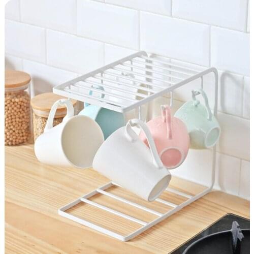 Household Creative Water Cup Hanger, Simple Style Solid Color 6 Hooks Glass Coffee Cup Holder Storage Draining Rack