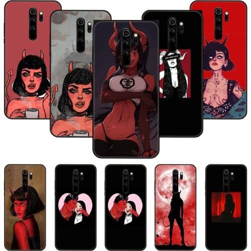 Phone Case For Xiaomi Redmi Note 8 8T 7 7A 9 9S 8A 4 5 Pro Black Cover Funda Art Back Silicone Waterproof Tpu Sexy Devil Woman