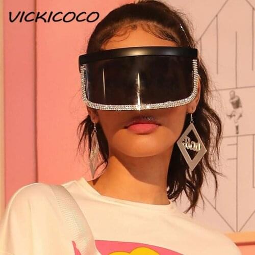 Black Goggle Eyewear Oversized Vintage Steampunk Sunglasses Men Women Diamond Shade Rhinestone Glasses Trend Unique Female UV400