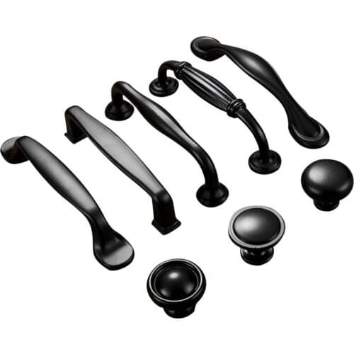 5PCS American Style Black Cabinet Handles Solid Aluminum Alloy Kitchen Cupboard Pulls Drawer Knobs Furniture Handle Hardware