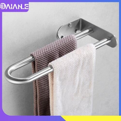 Bathroom Towel Holder Stainless Steel Towel Rack Hanging Holder Wall Mounted Double Towel Bar Ring Toilet Towel Hanger Shelf