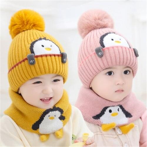 Toddler Kids Warm Knit Hat and Scarf Set Winter Cartoon Snood Beanie Kit Baby Boy Girl Neck Warmer Cute Skullies for 6-36 months