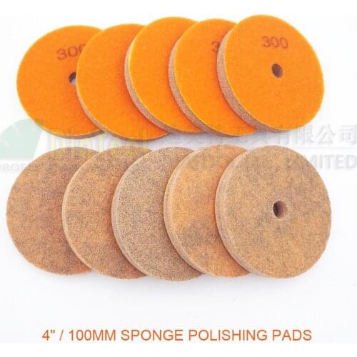 DIATOOL 10pcs 4inches Diamond Sponge Polishing Pads For Soft Stone Marble Artificial Stone Terrazzo Grit #300 Diameter 100MM
